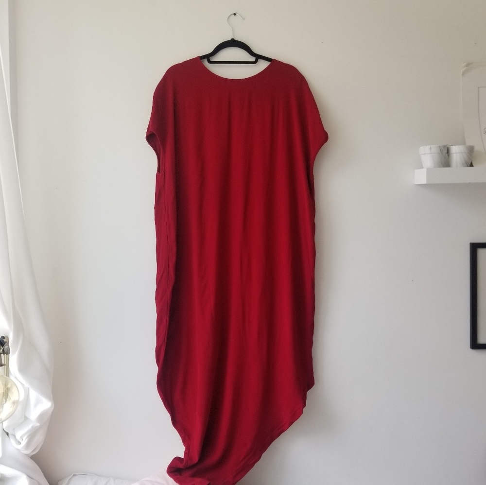 Red Linen Asymmetrical Dress